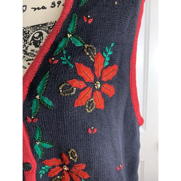Vintage Bobbie Brooks Christmas Vest XL Beaded and Embroidered Festive Holiday - Picture 3 of 11